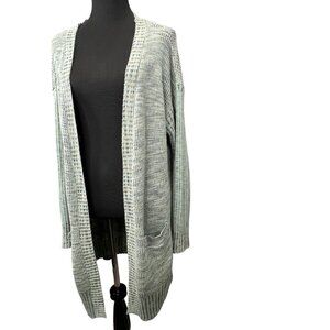 Knox Rose Cardigan Duster Sweater Green M Open Front Pockets Long